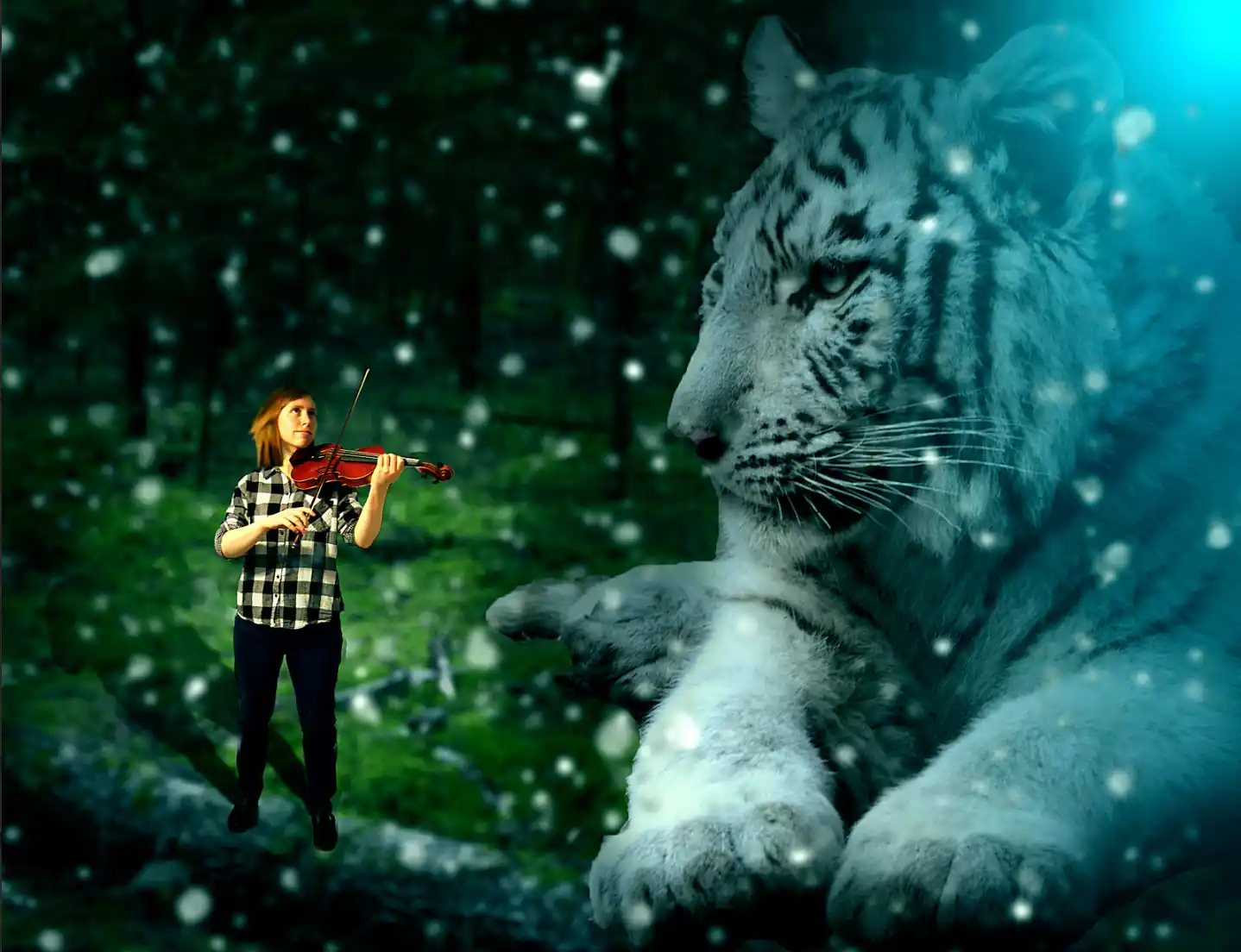 girl with violin and tiger